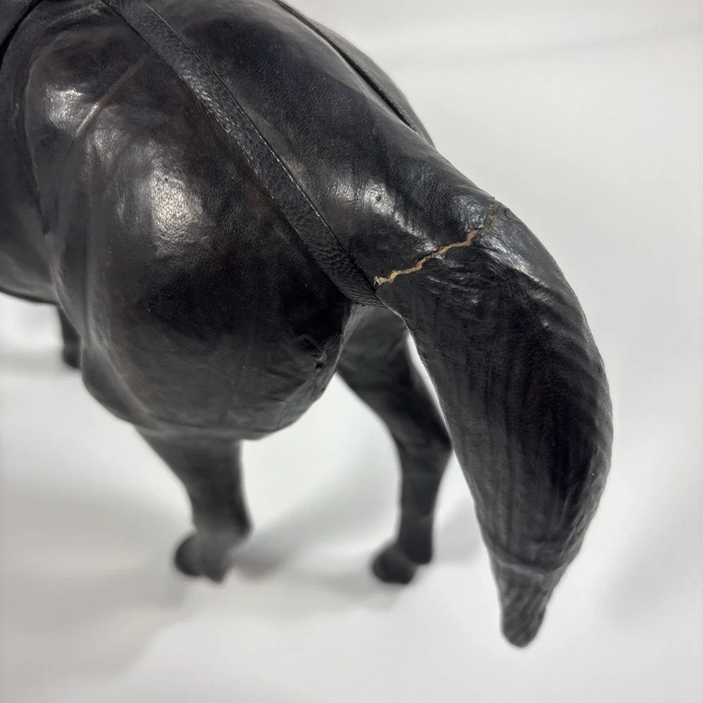 Vintage Leather Wrapped Horse Figurine 16 X 11 In Black Equestrian Western Decor
